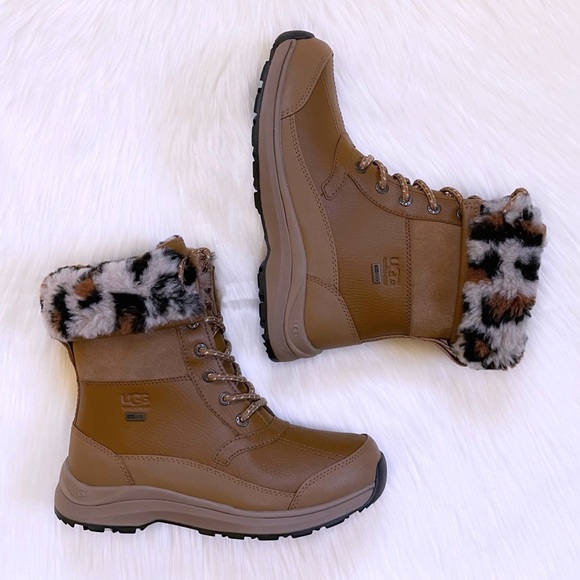 UGG Women’s Zaylee Leopard Waterproof Chestnut Leather Boots - Picture 6 of 9